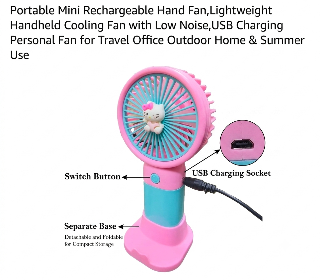 Mini Handheld Flower Fan, USB Rechargeable, 400mAh Battery, 40 Minutes Runtime, Compact Portable Design, Mint bule and Pink