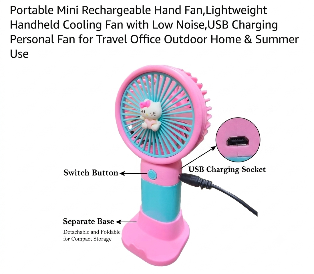 Mini Handheld Flower Fan, USB Rechargeable, 400mAh Battery, 40 Minutes Runtime, Compact Portable Design, Mint bule and Pink