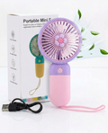 Mini Handheld Flower Fan, USB Rechargeable, 400mAh Battery, 40 Minutes Runtime, Compact Portable Design, Mint bule and Pink